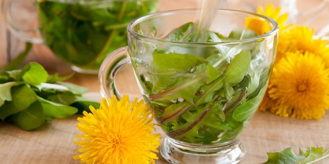 Dandelion tea being prepared as part of herbal detox