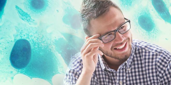 young man with prostate cells background